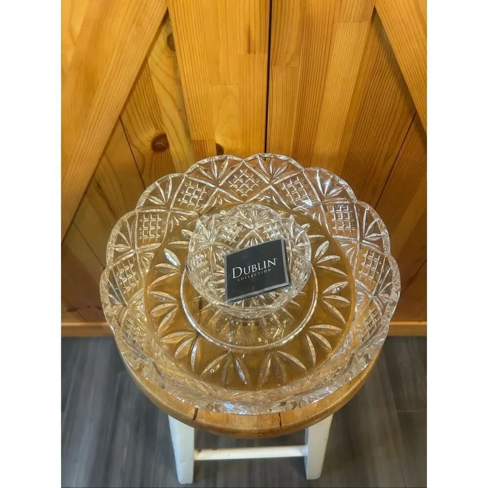 Godinger Crystal Dublin Large Shannon Chip-n-Dip bowl (5768)